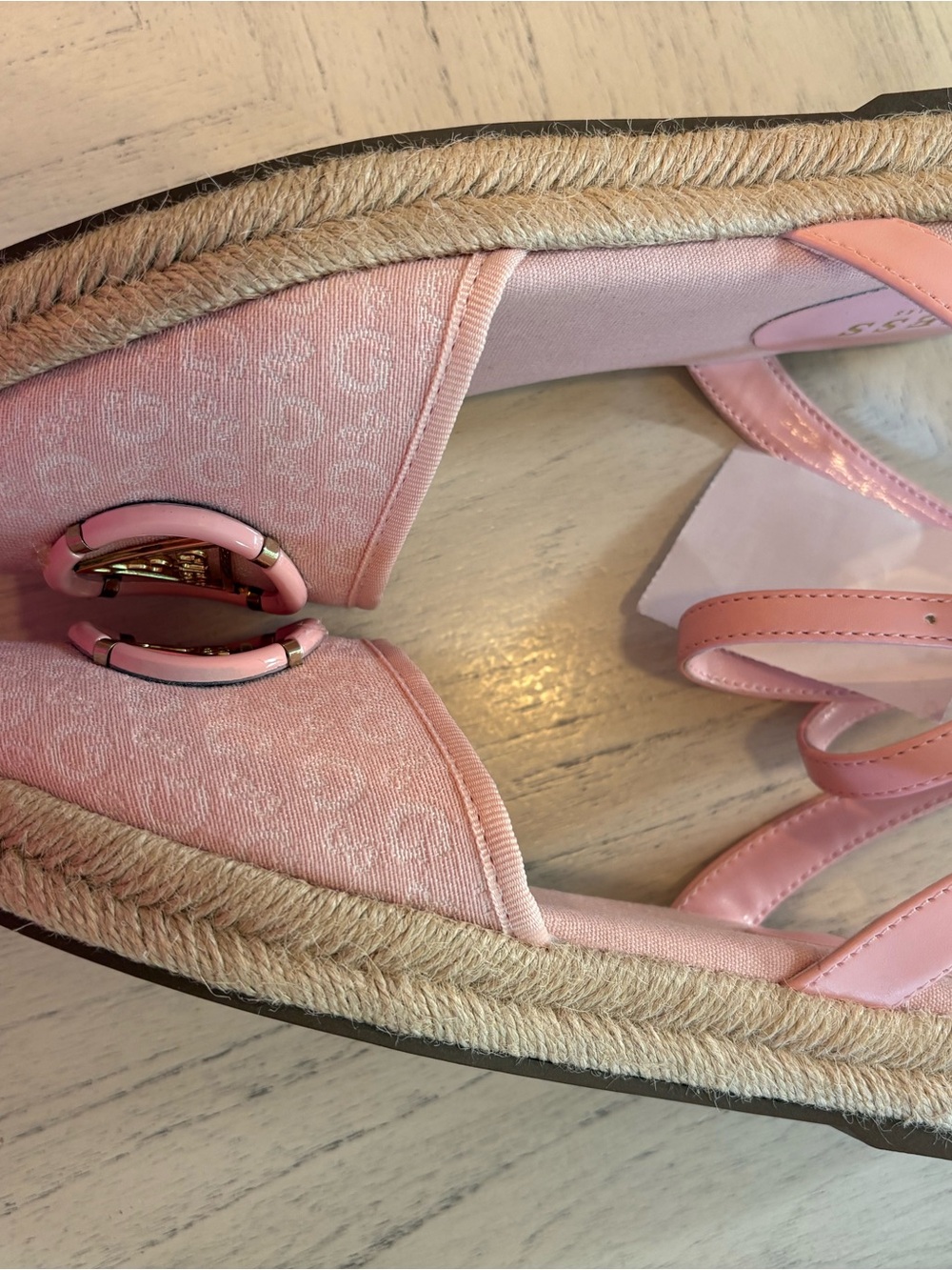 GUESS Pink Logo Espadrille Sandals with Ankle Strap and Jute Trim - Picture 7 of 10